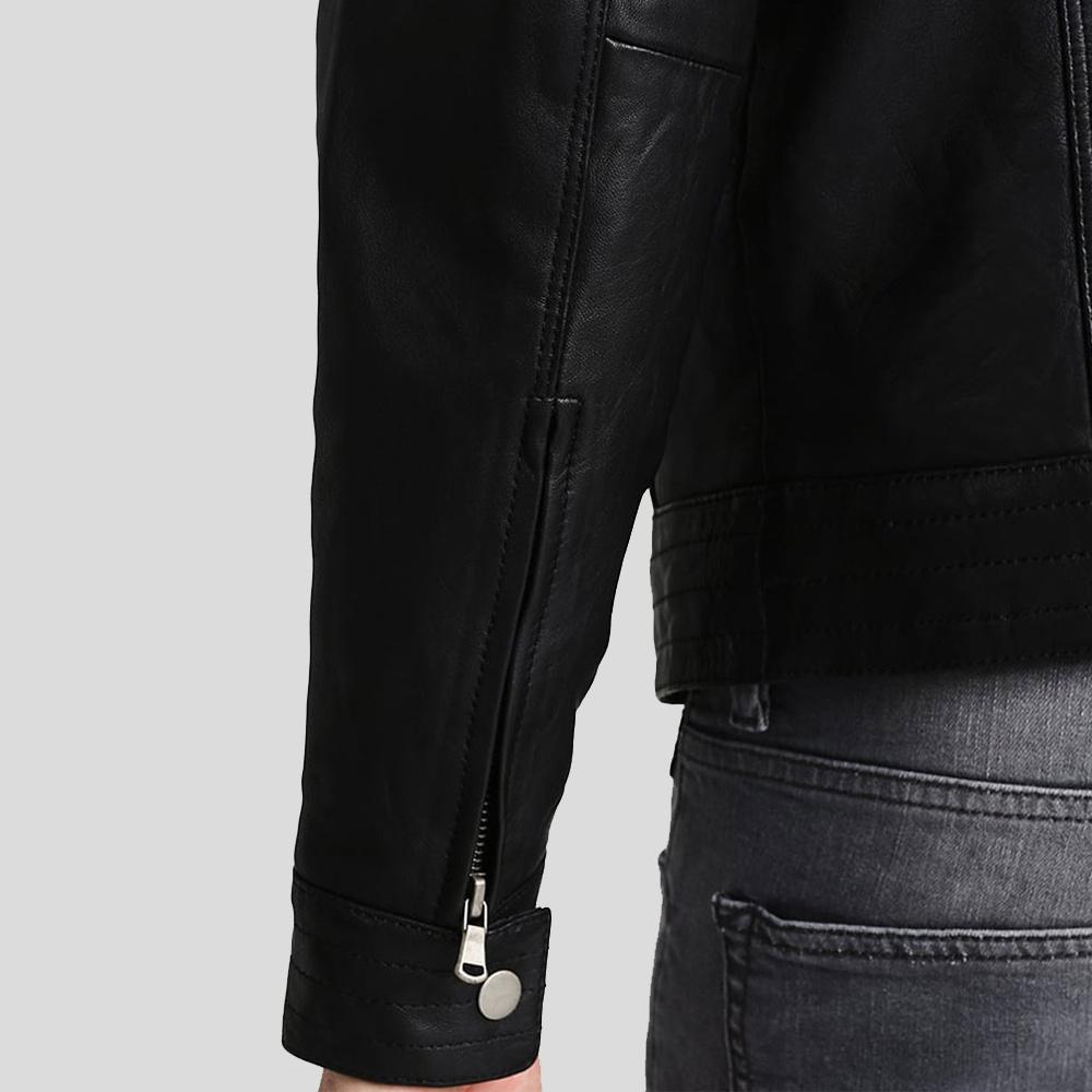 Chaqueta Racer de cuero negro Frank para hombre | Prenda de piel de plena flor