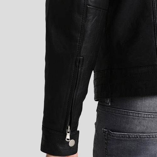Chaqueta Racer de cuero negro Frank para hombre | Prenda de piel de plena flor