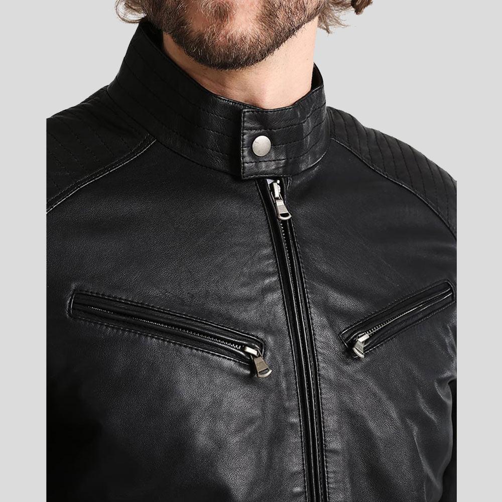 Chaqueta Racer de cuero negro Frank para hombre | Prenda de piel de plena flor
