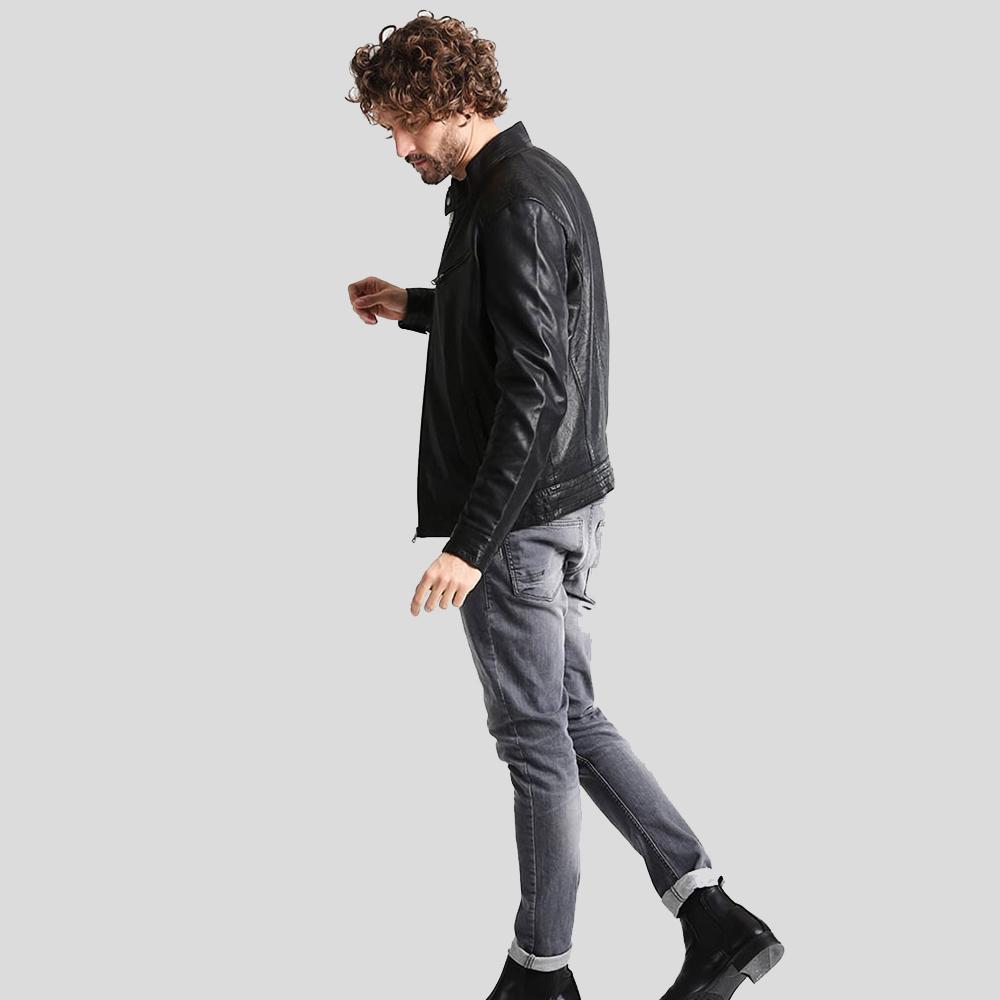 Chaqueta Racer de cuero negro Frank para hombre | Prenda de piel de plena flor