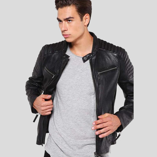 Men's Greg Black Leather Racer Jacket | Full Grain Apparel