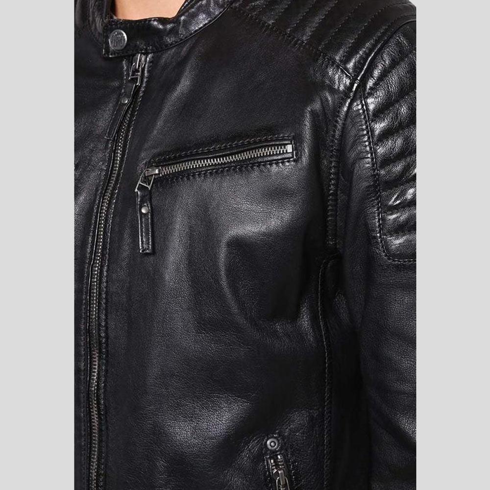 Men's Greg Black Leather Racer Jacket | Full Grain Apparel