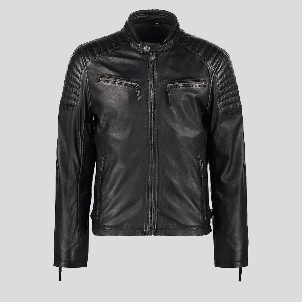 Men's Greg Black Leather Racer Jacket | Full Grain Apparel