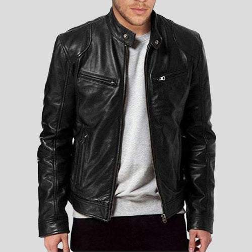 Men's Hamp Black Leather Racer Jacket | Full Grain Apparel