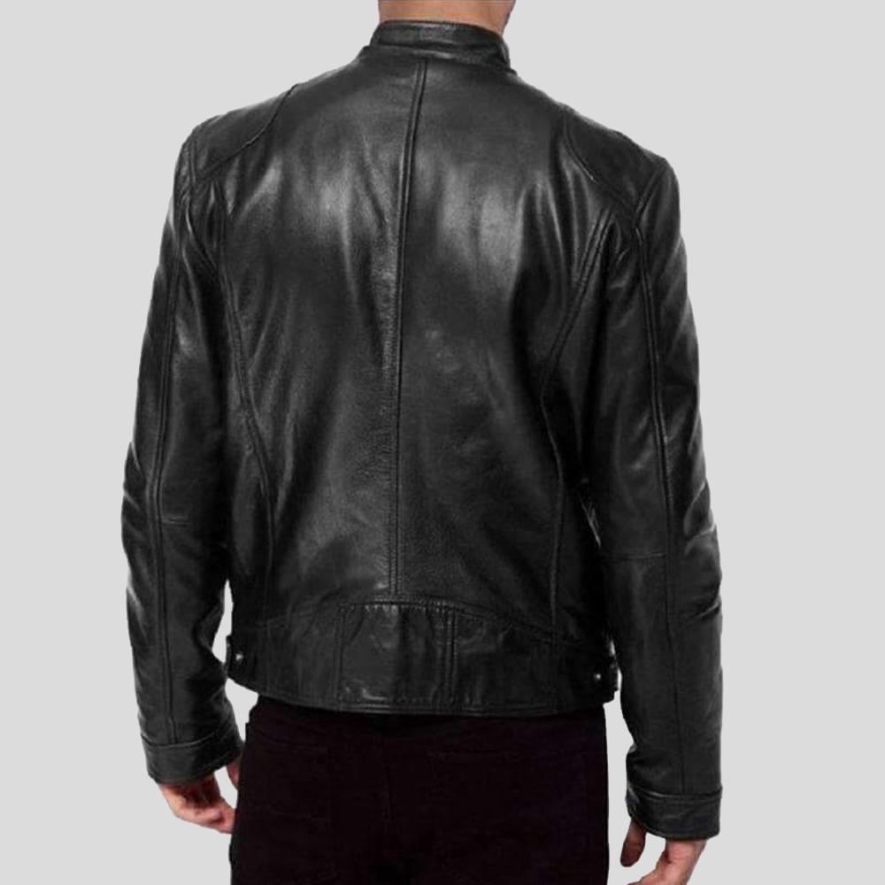Men's Hamp Black Leather Racer Jacket | Full Grain Apparel
