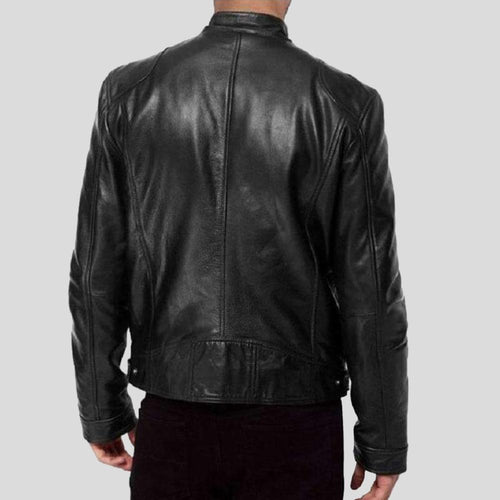 Chaqueta de motociclista de cuero negro Hamp para hombre | Prenda de cuero de grano completo