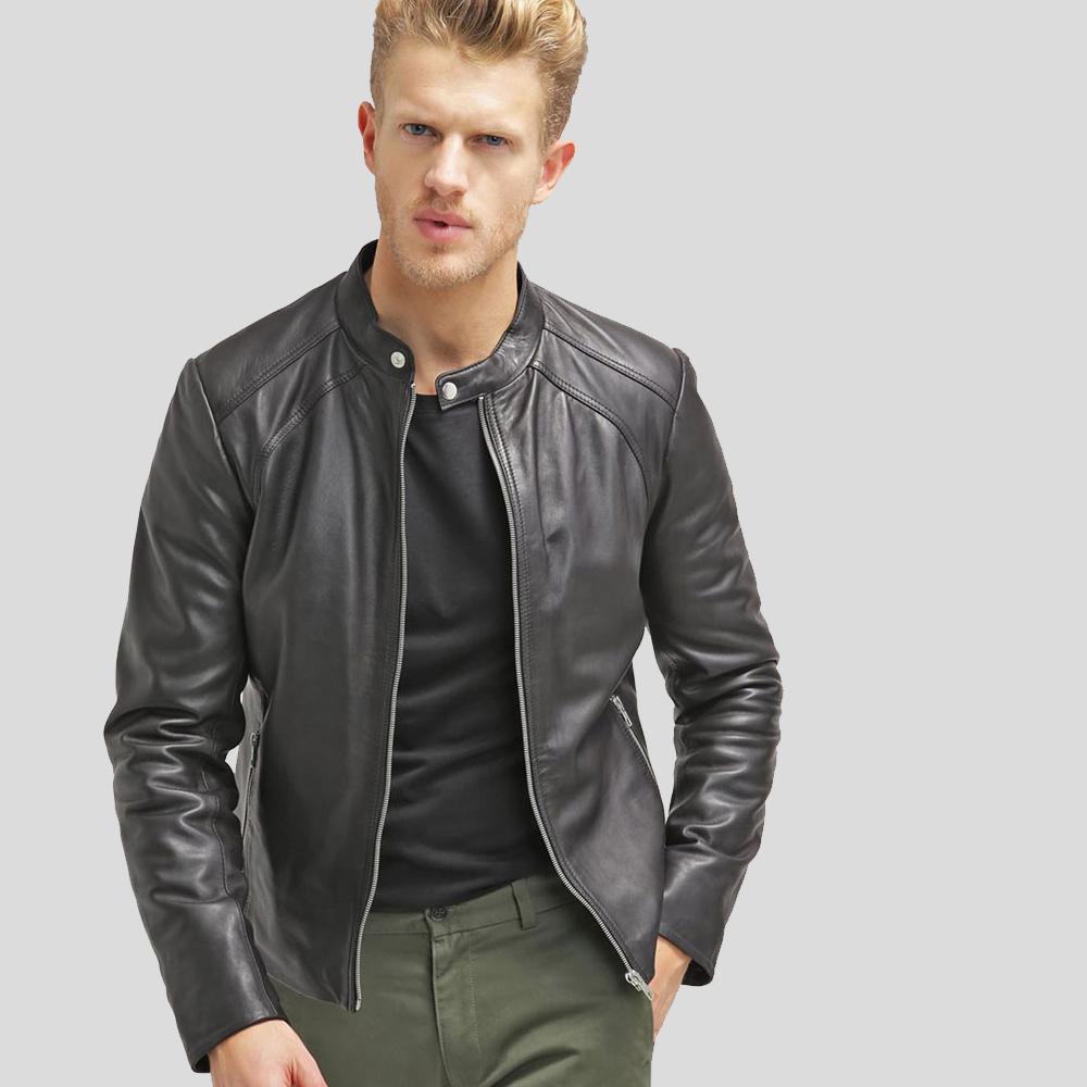 Men's Hung Black Leather Racer Jacket | Full Grain Apparel