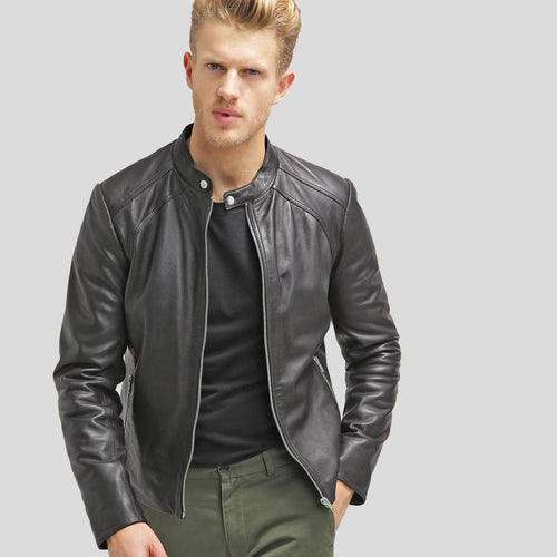 Men's Hung Black Leather Racer Jacket | Full Grain Apparel