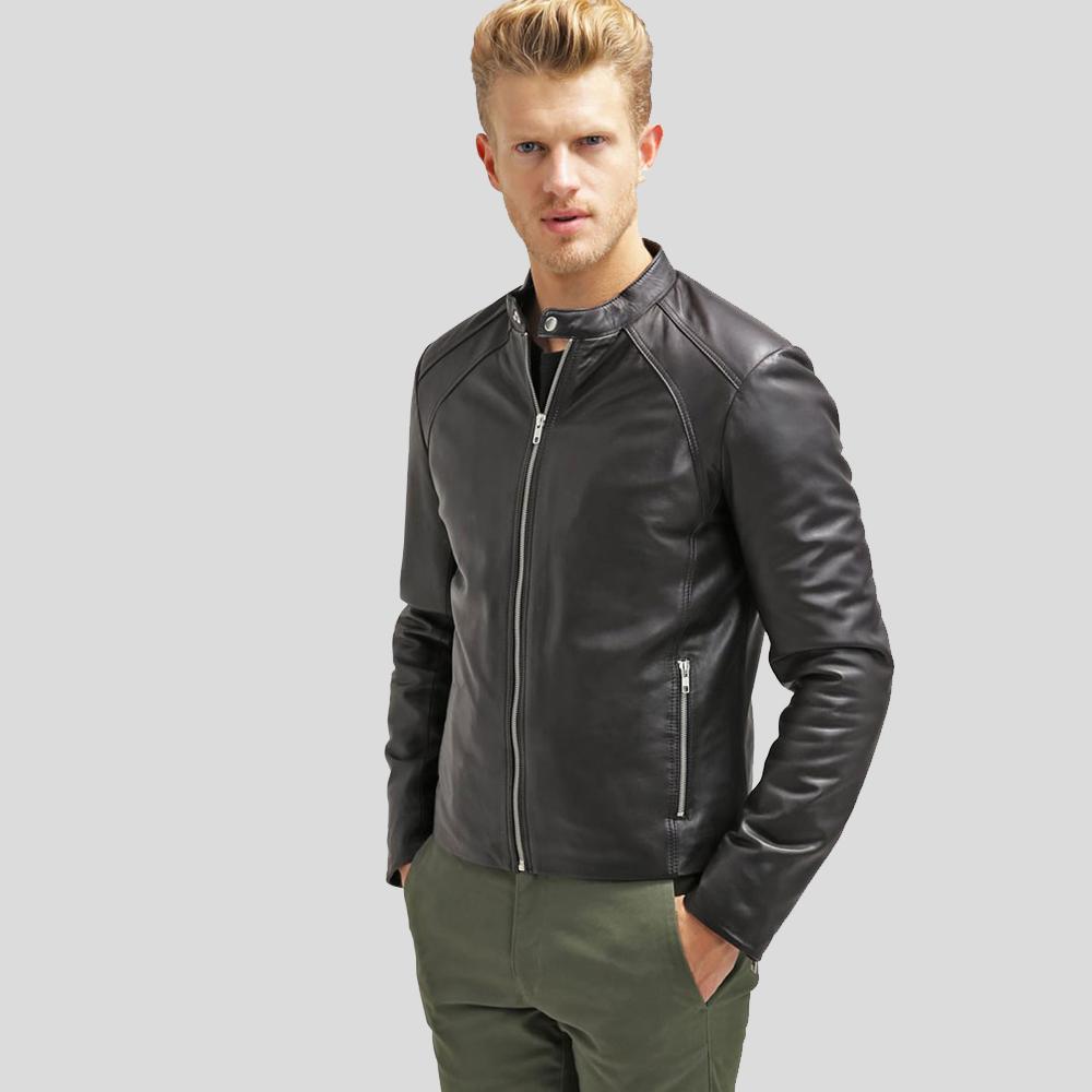 Men's Hung Black Leather Racer Jacket | Full Grain Apparel