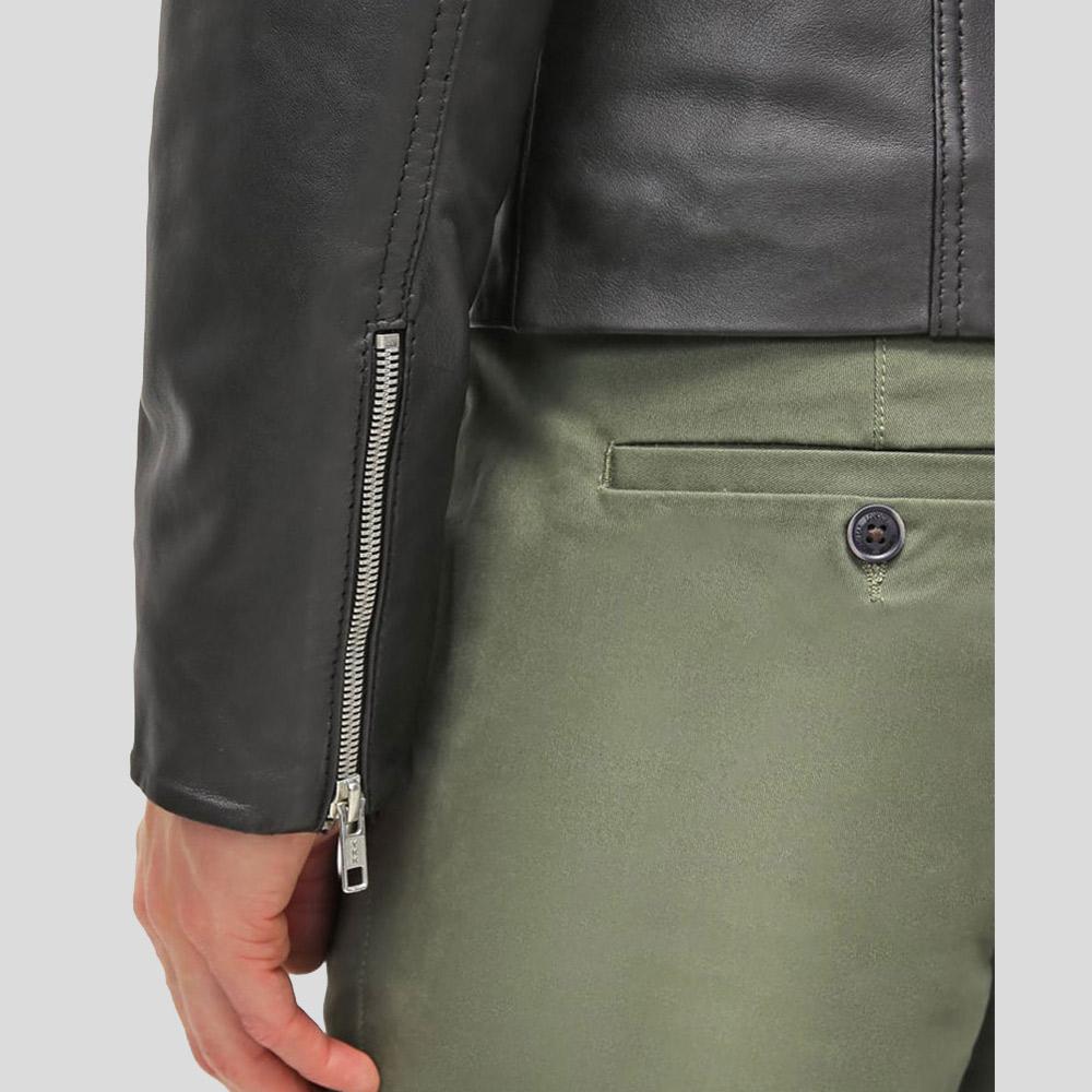 Men's Hung Black Leather Racer Jacket | Full Grain Apparel