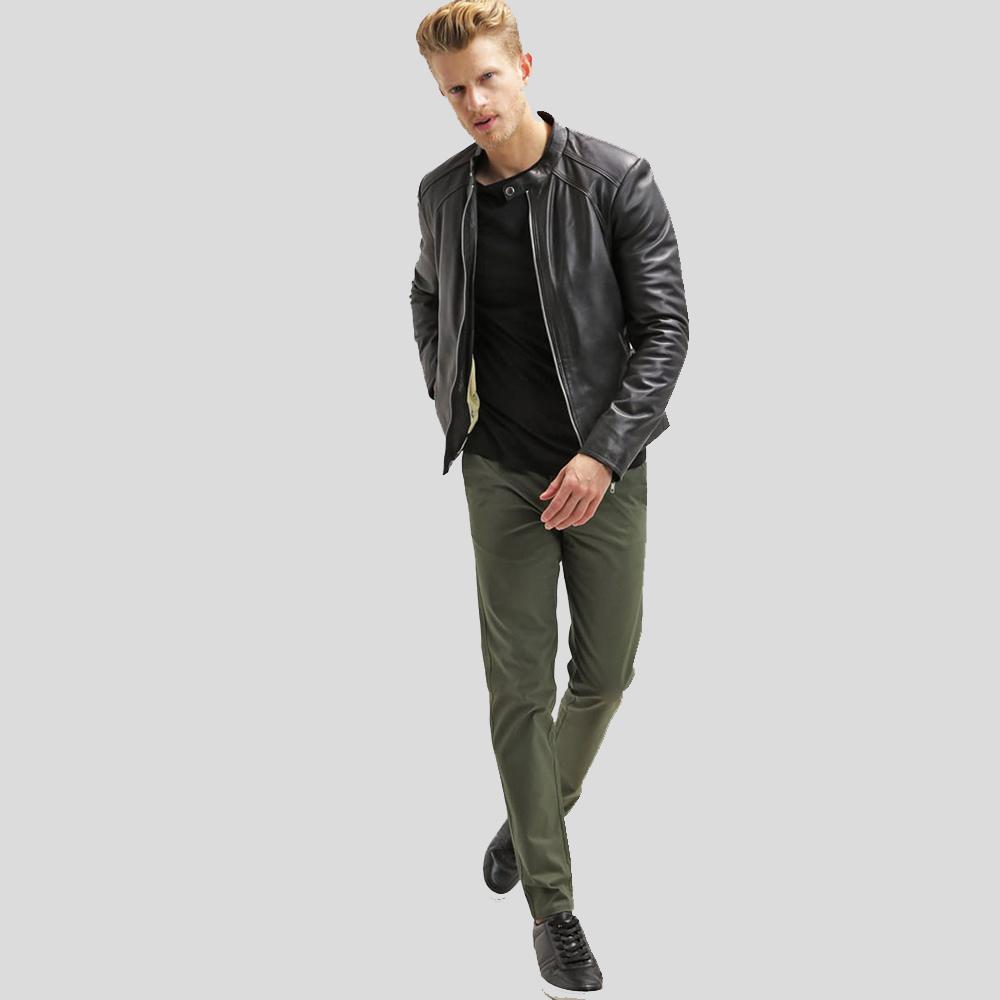 Men's Hung Black Leather Racer Jacket | Full Grain Apparel