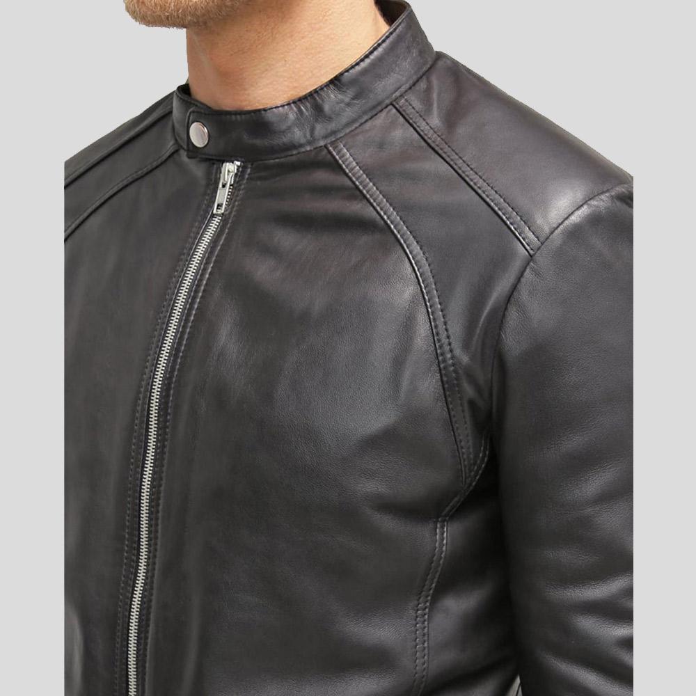 Men's Hung Black Leather Racer Jacket | Full Grain Apparel