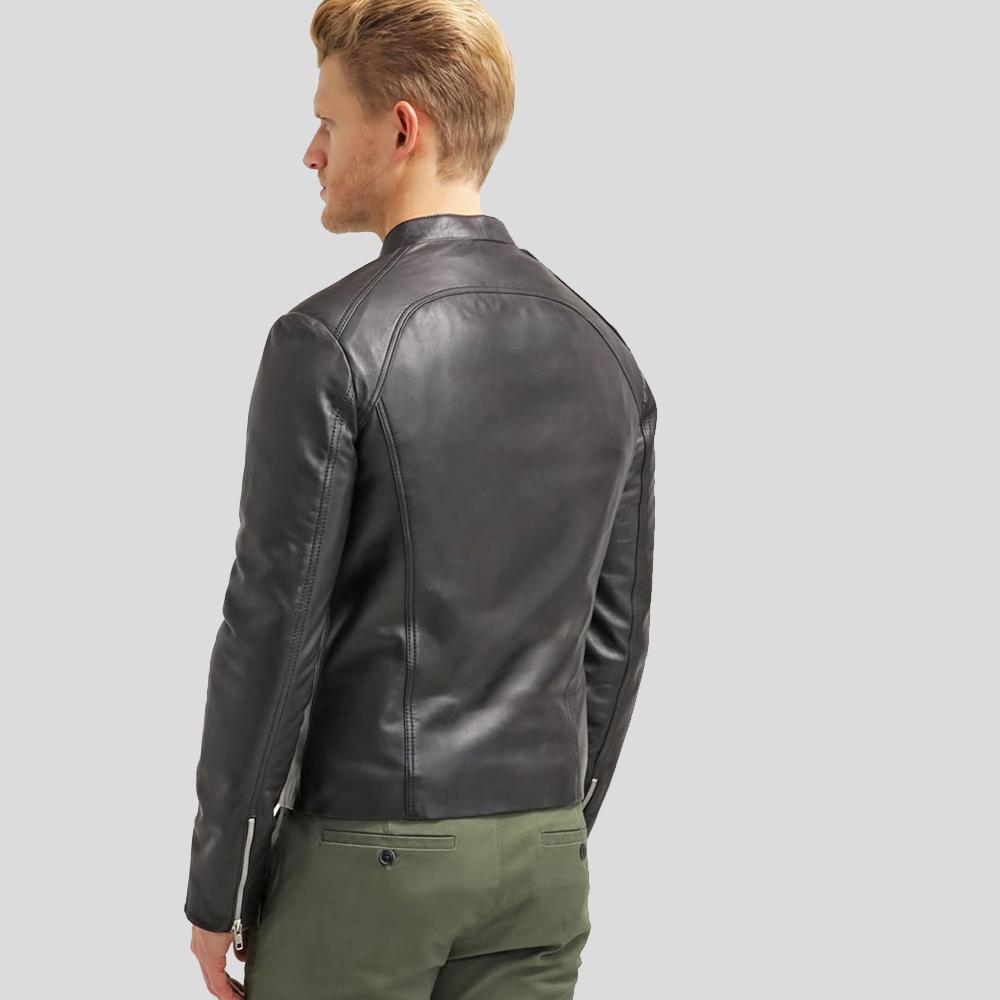 Men's Hung Black Leather Racer Jacket | Full Grain Apparel
