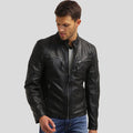 Men's Jose Black Leather Racer Jacket | Full Grain Apparel