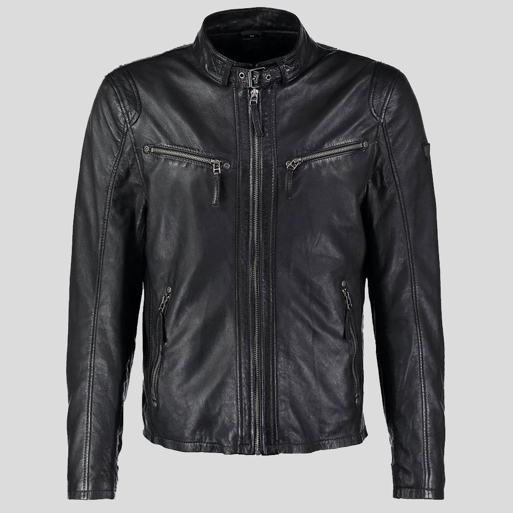 Chaqueta Racer Jose de Cuero Negro para Hombre | Prendas de Piel Plena Flor