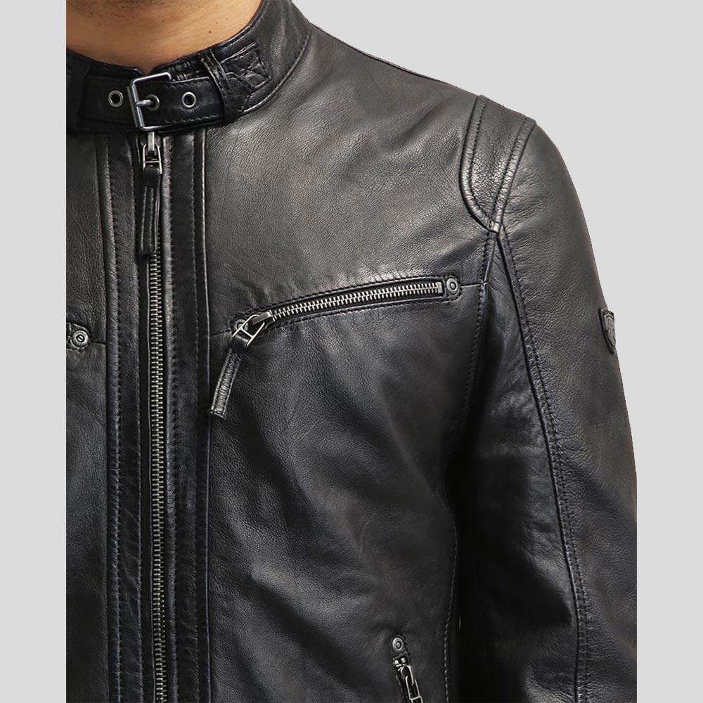 Chaqueta Racer Jose de Cuero Negro para Hombre | Prendas de Piel Plena Flor