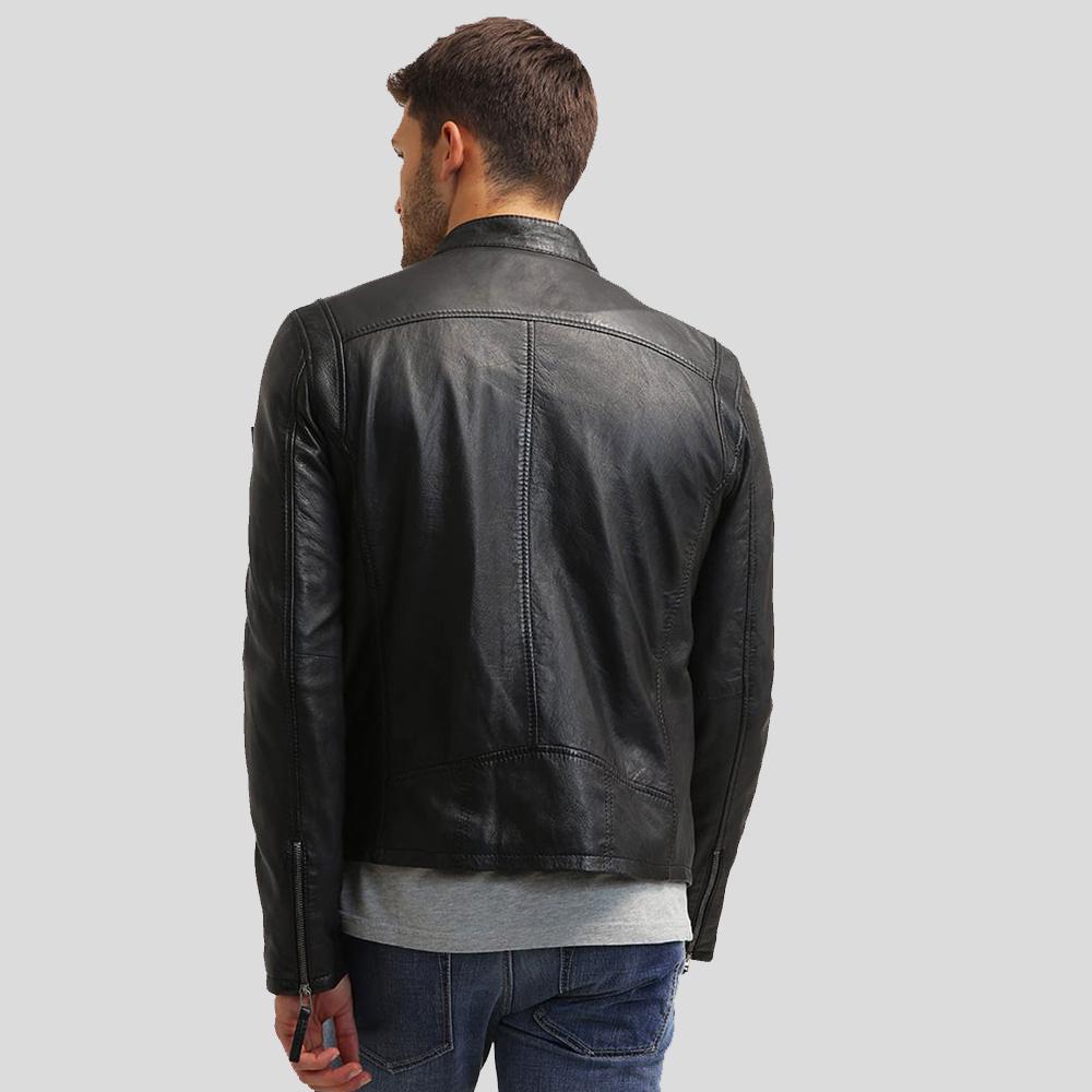 Chaqueta Racer Jose de Cuero Negro para Hombre | Prendas de Piel Plena Flor