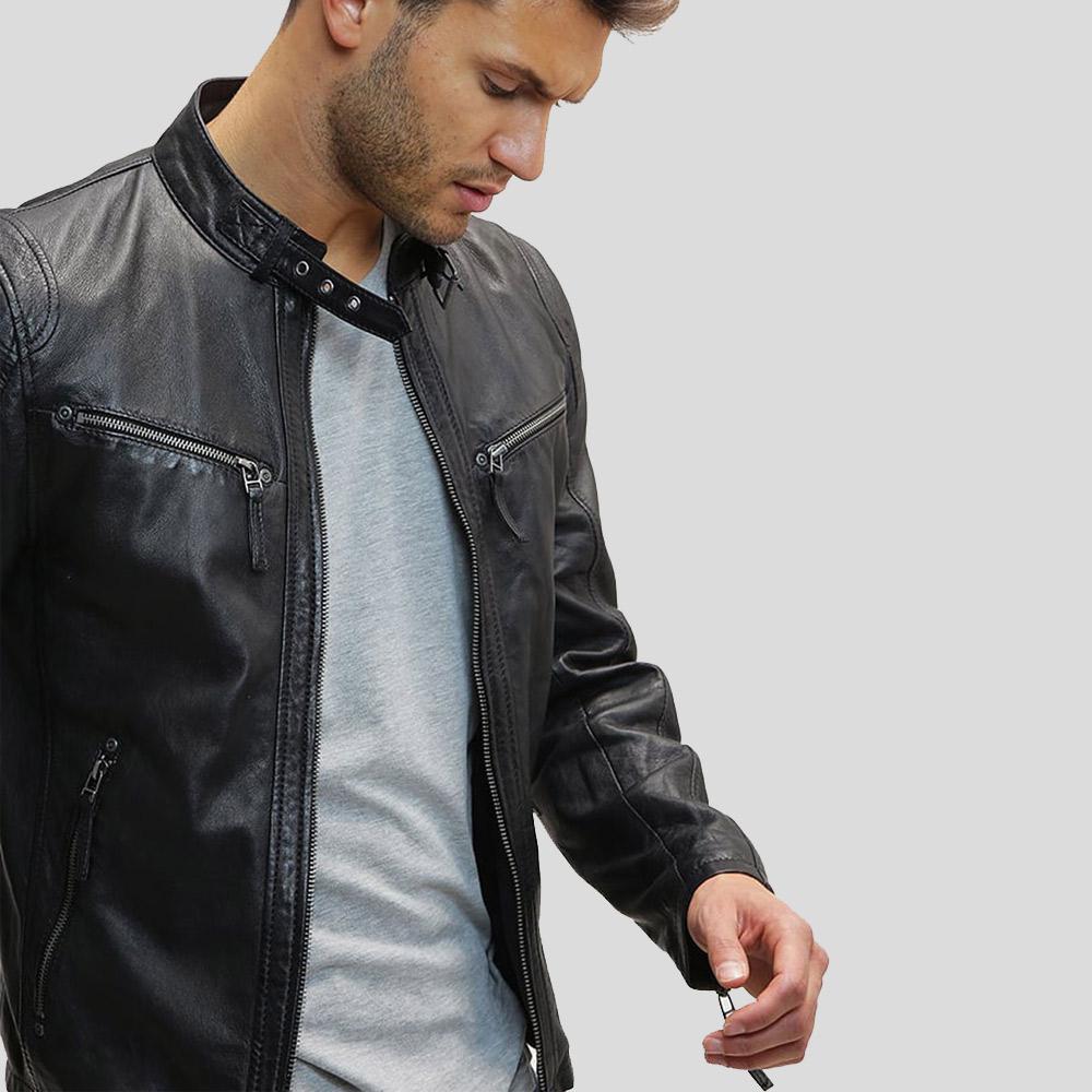 Chaqueta Racer Jose de Cuero Negro para Hombre | Prendas de Piel Plena Flor