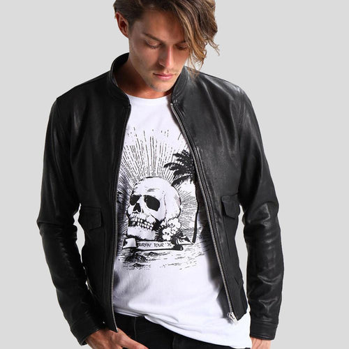 Men's Juan Black Leather Racer Jacket | Genuine Lambskin | Full Grain Apparel