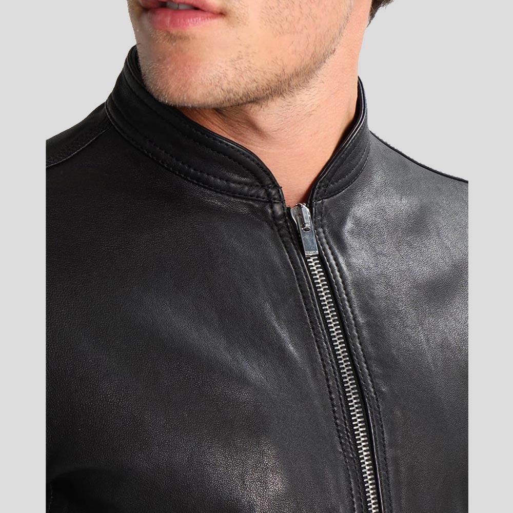 Men's Juan Black Leather Racer Jacket | Genuine Lambskin | Full Grain Apparel