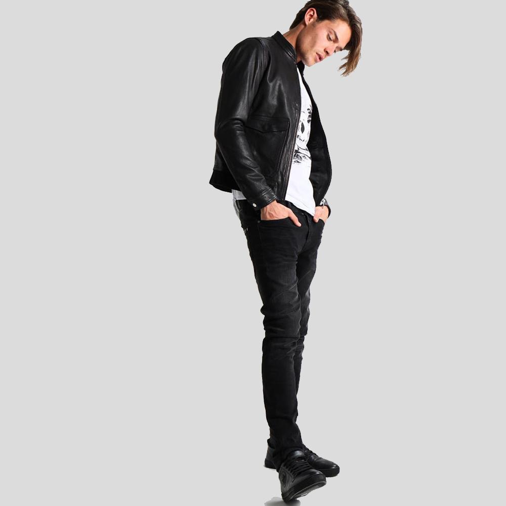 Men's Juan Black Leather Racer Jacket | Genuine Lambskin | Full Grain Apparel
