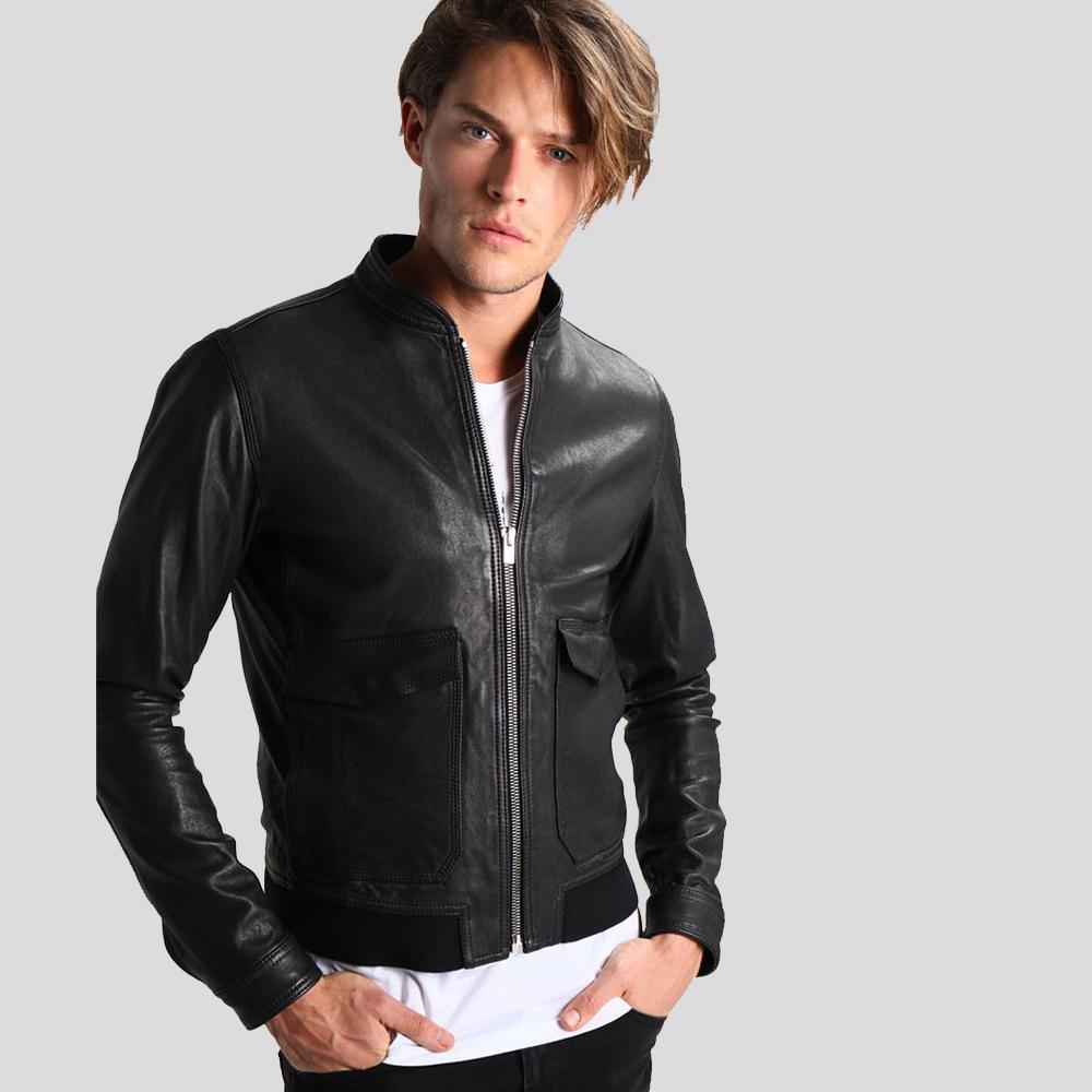 Men's Juan Black Leather Racer Jacket | Genuine Lambskin | Full Grain Apparel