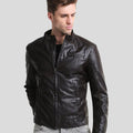 Men's Mark Black Lambskin Leather Racer Jacket | Full Grain Apparel