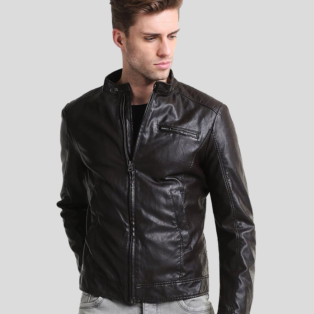 Men's Mark Black Lambskin Leather Racer Jacket | Full Grain Apparel