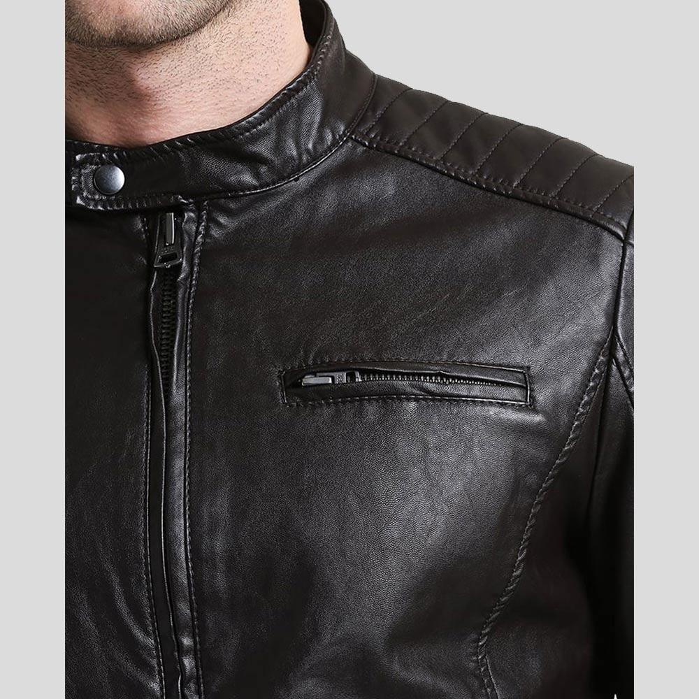 Men's Mark Black Lambskin Leather Racer Jacket | Full Grain Apparel