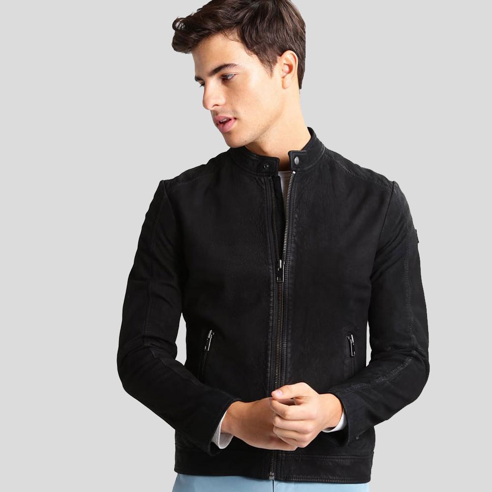 Men's Rey Black Suede Leather Racer Jacket | Full Grain Apparel