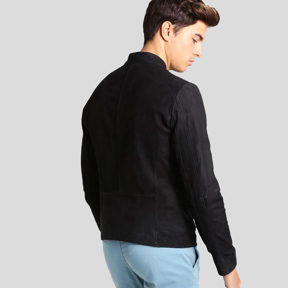 Men's Rey Black Suede Leather Racer Jacket | Full Grain Apparel