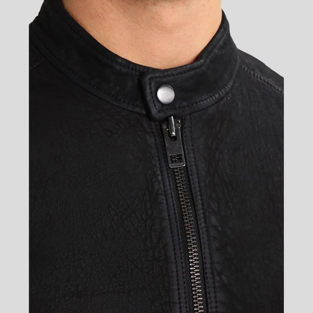 Men's Rey Black Suede Leather Racer Jacket | Full Grain Apparel
