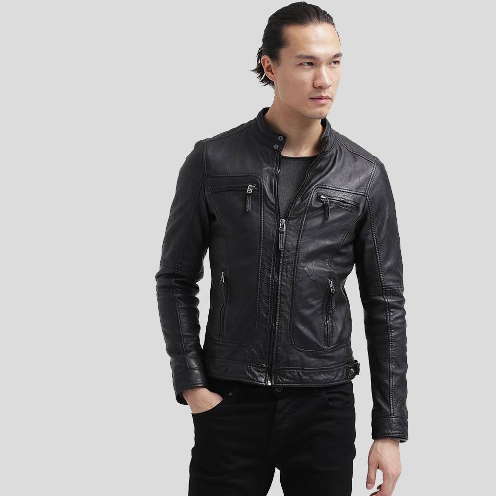 Men's Scott Black Leather Racer Jacket | Full Grain Apparel