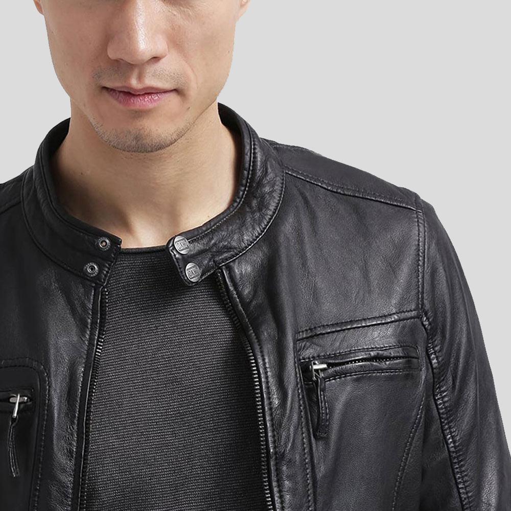 Men's Scott Black Leather Racer Jacket | Full Grain Apparel