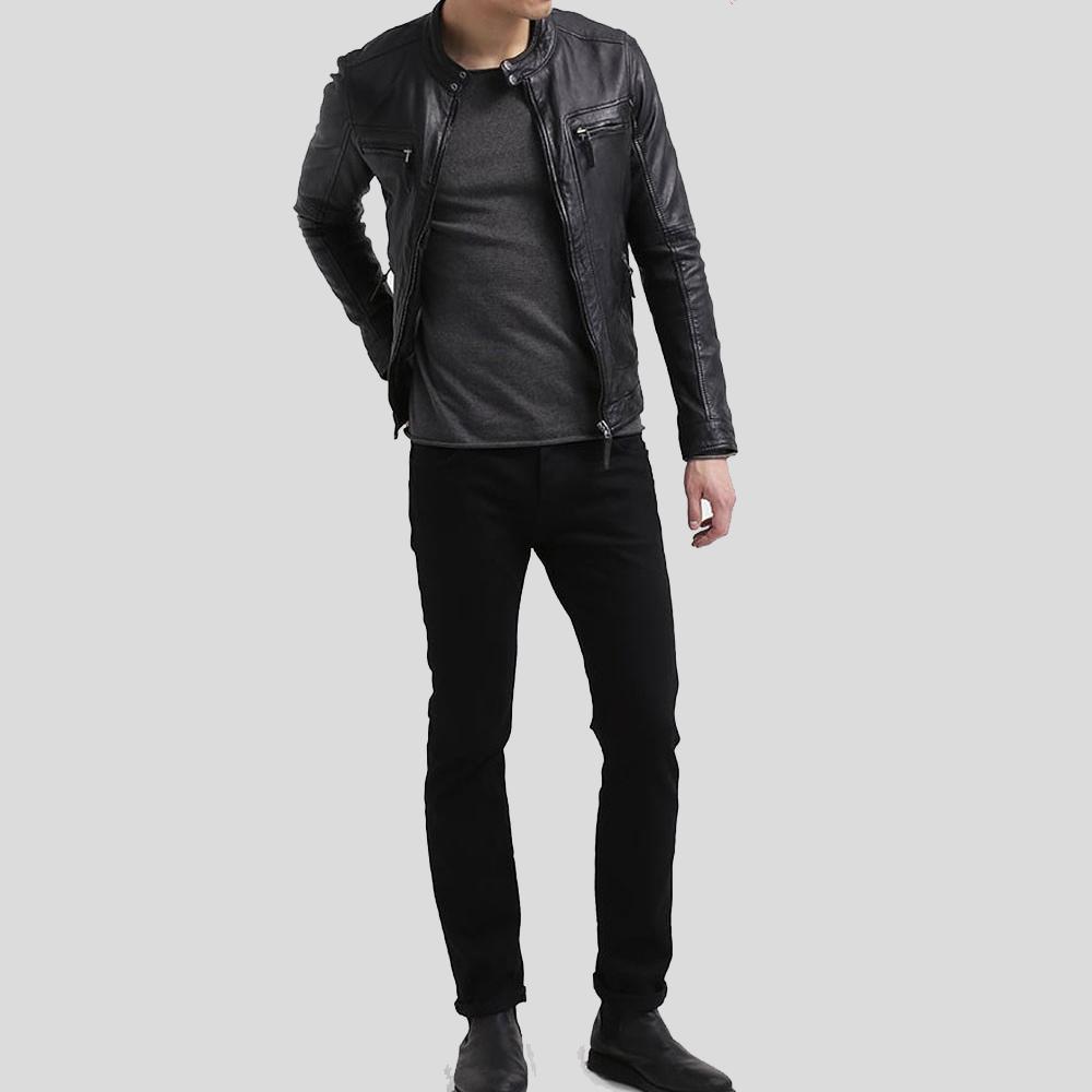 Men's Scott Black Leather Racer Jacket | Full Grain Apparel