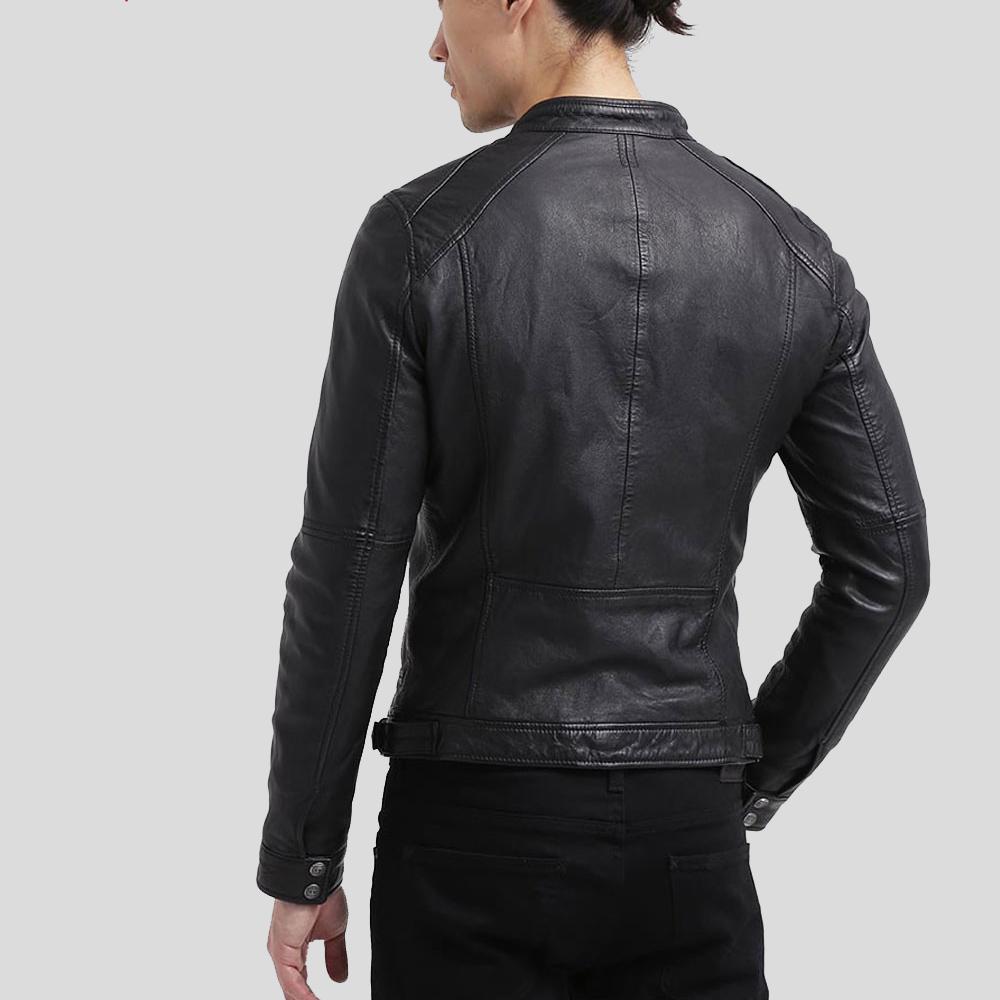 Men's Scott Black Leather Racer Jacket | Full Grain Apparel