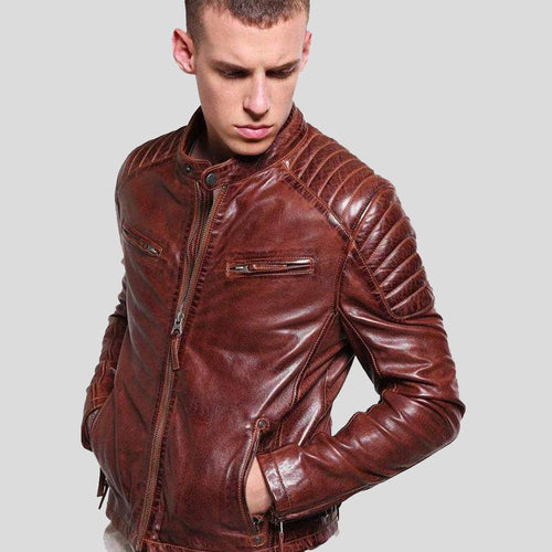 Men's Fred Brown Leather Racer Jacket | Full Grain Apparel