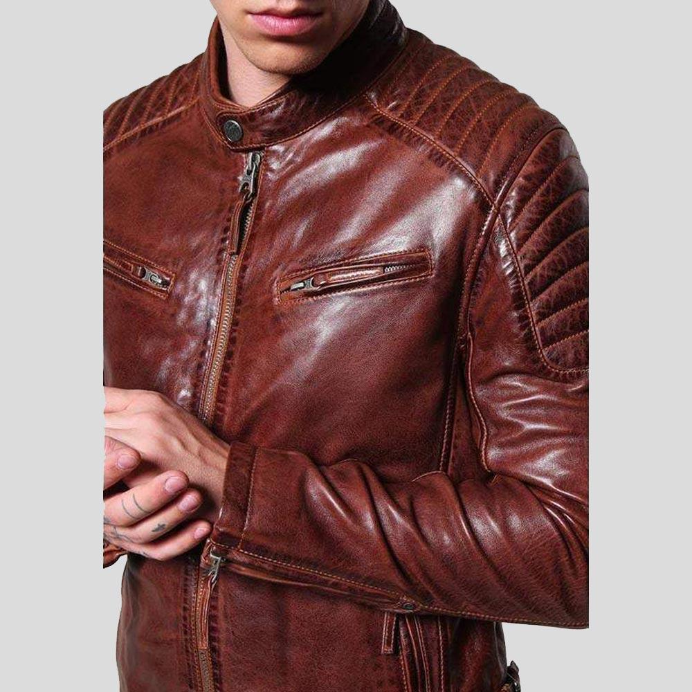 Men's Fred Brown Leather Racer Jacket | Full Grain Apparel