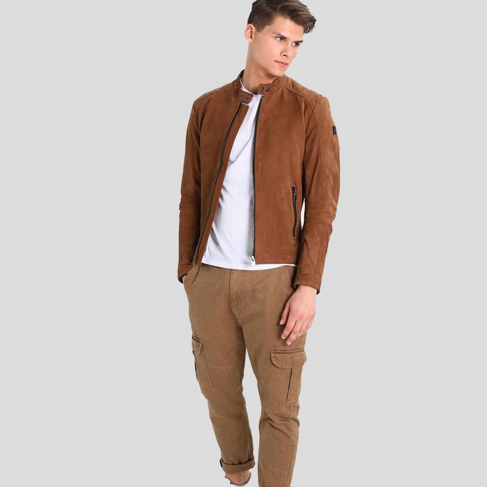 Men's Jason Brown Suede Leather Racer Jacket | Full Grain Apparel