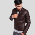 Men's Joey Brown Leather Racer Jacket | Full Grain Apparel