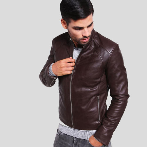 Men's Joey Brown Leather Racer Jacket | Full Grain Apparel