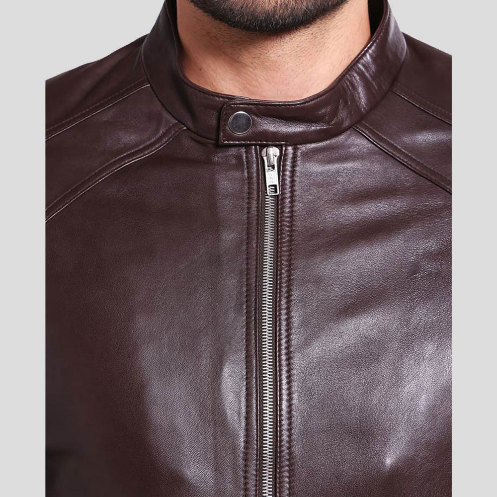 Men's Joey Brown Leather Racer Jacket | Full Grain Apparel