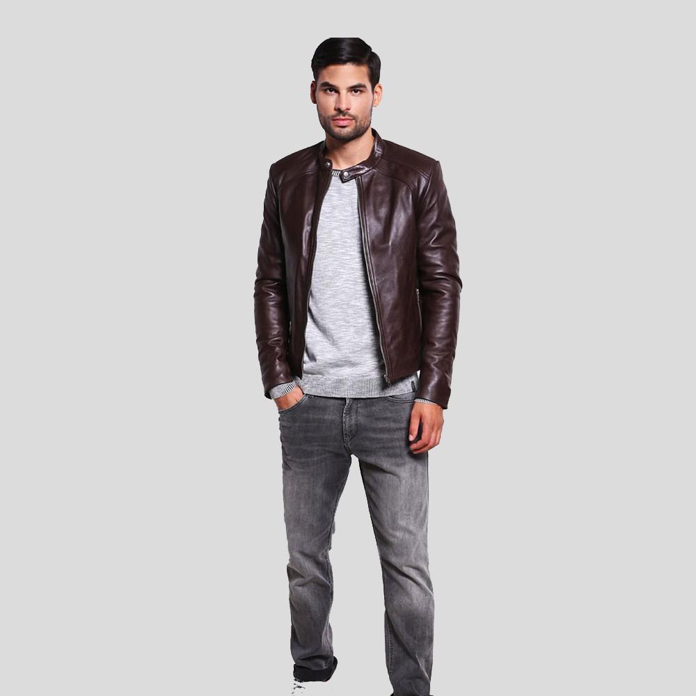 Men's Joey Brown Leather Racer Jacket | Full Grain Apparel