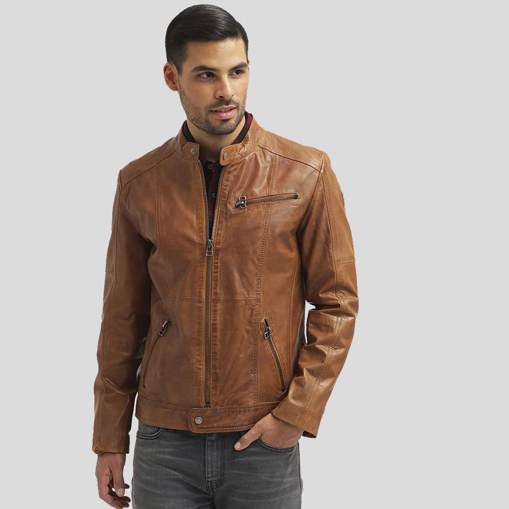Men's Ricardi Brown Leather Racer Jacket | Full Grain Apparel