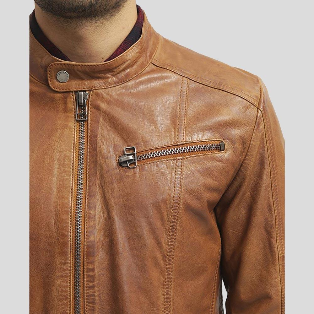 Men's Ricardi Brown Leather Racer Jacket | Full Grain Apparel