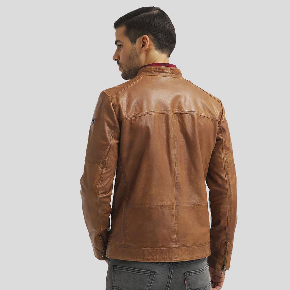 Men's Ricardi Brown Leather Racer Jacket | Full Grain Apparel