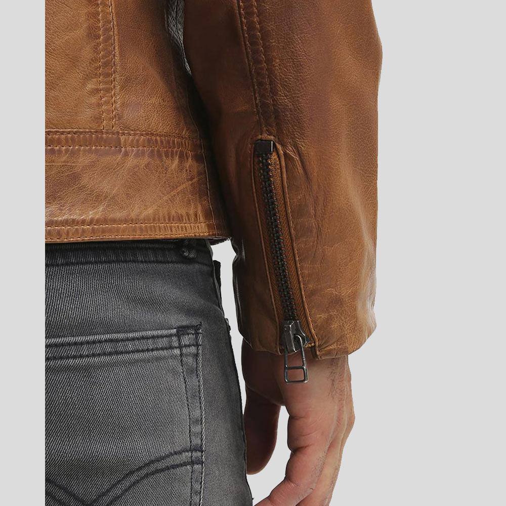 Men's Ricardi Brown Leather Racer Jacket | Full Grain Apparel