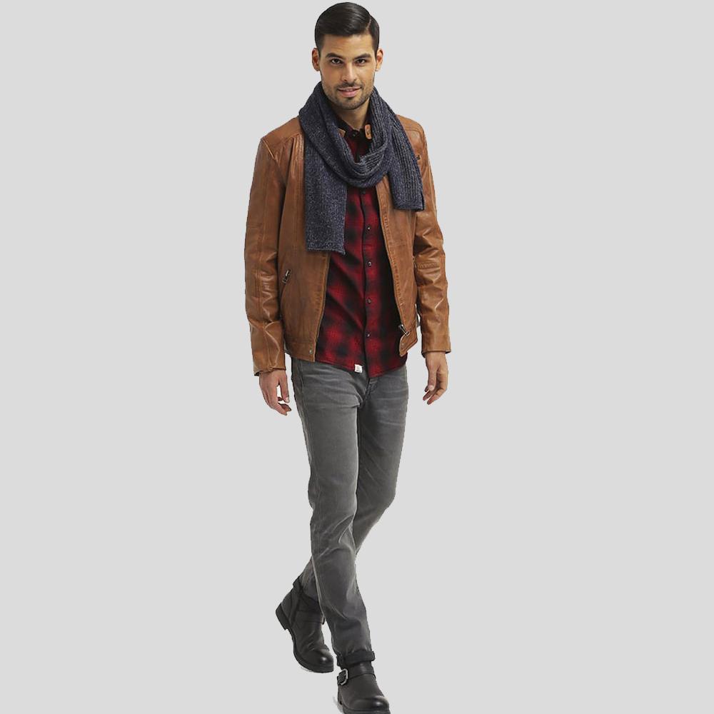 Men's Ricardi Brown Leather Racer Jacket | Full Grain Apparel