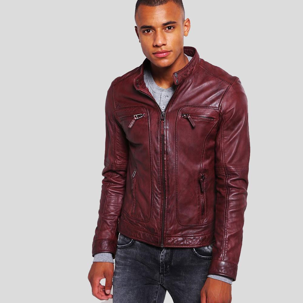 Men's Timo Burgundy Leather Racer Jacket | Full Grain Apparel