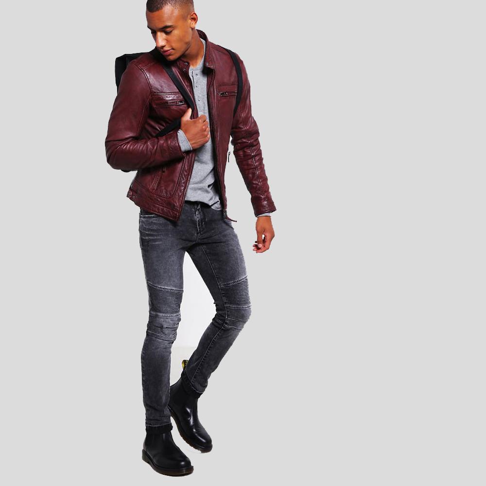 Men's Timo Burgundy Leather Racer Jacket | Full Grain Apparel